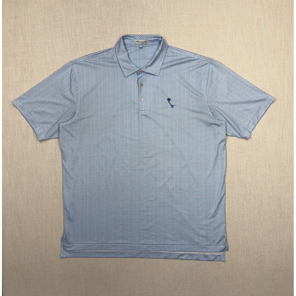 Peter Millar Summer Comfort Polo Shirt Mens XL Blue Sunglasses Print Pinehurst